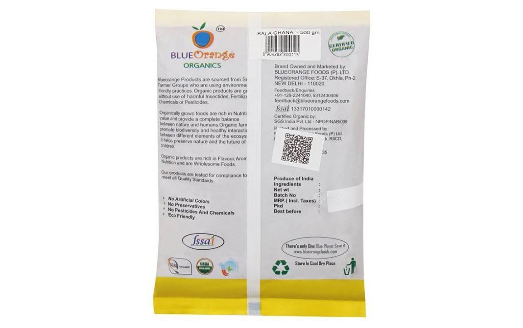 Blue Orange Organics Kala Chana (Whole)    Pack  500 grams